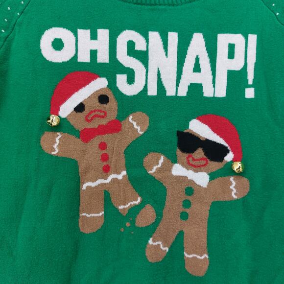 Well Worn Oh Snap Christmas Ugly Sweater Green Holiday Cotton - Picture 9 of 14